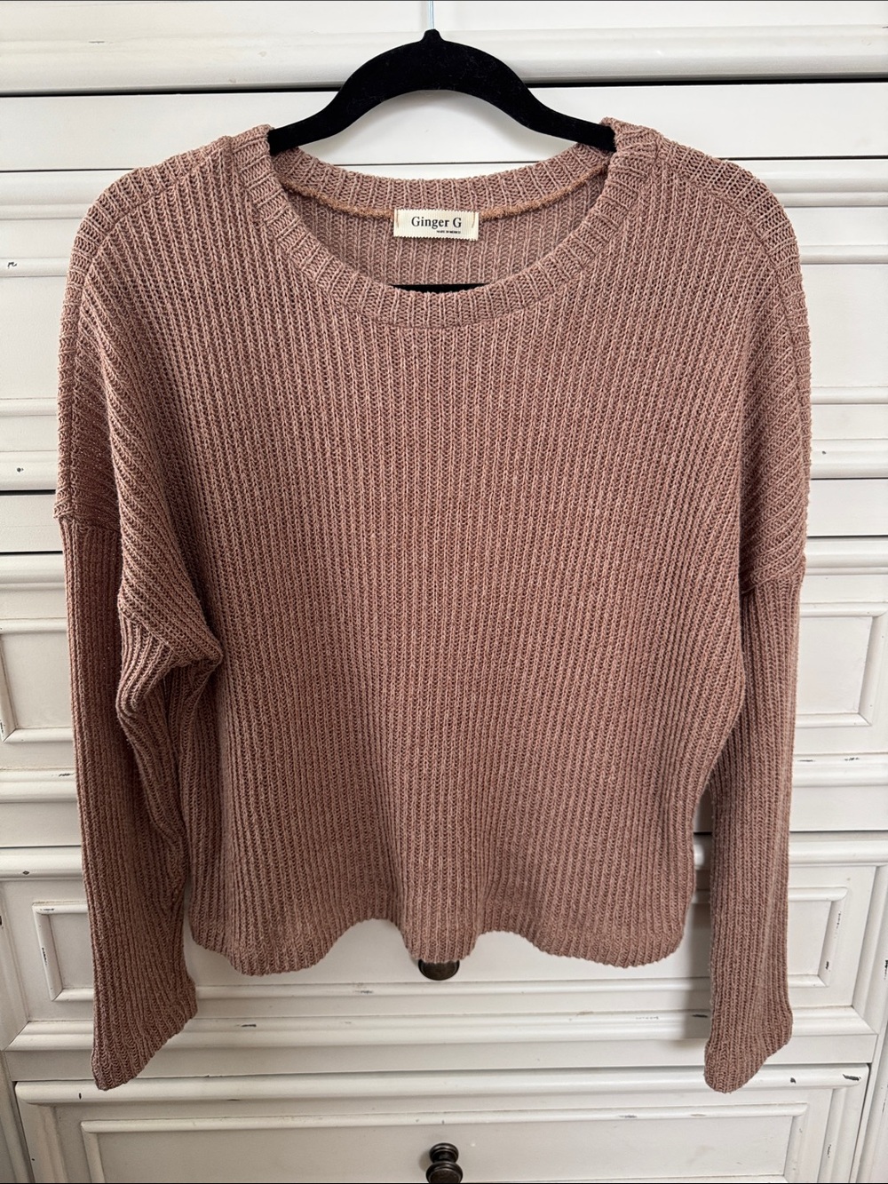 Ginger G Dusty Rose Ribbed Crewneck Sweater